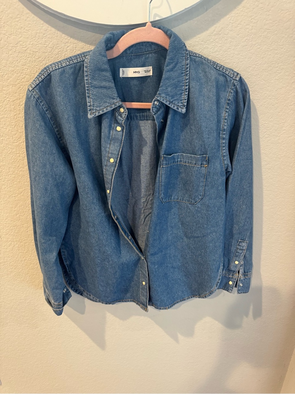 Mango Blue Denim Button-Front Shirt Jacket